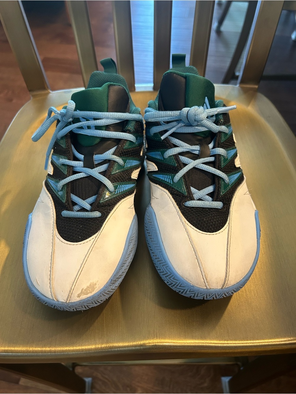 Adidas Kids White, Green & Light Blue Basketball Sneakers